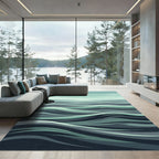 Minimalist Sage and Navy Ocean Wave Rug
