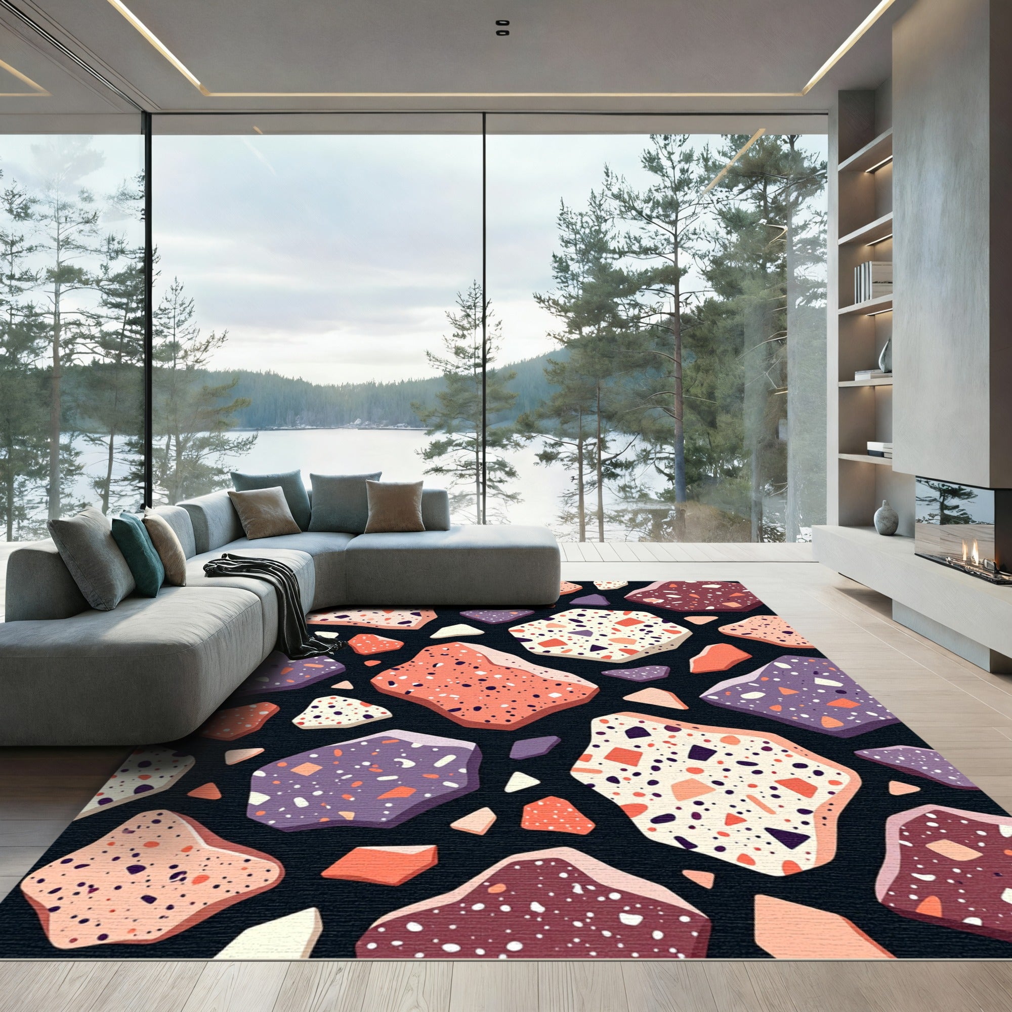Whimsical Terracotta Stone Aggregate Pattern Rug