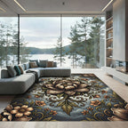 Vintage Sepia Floral Medallion Garden Rug