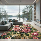 Elegant Pink Rose Bouquet Garden Illustration Rug