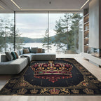 Regal Royal Imperial Maroon Gold Crown Rug