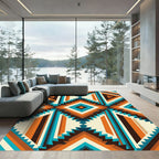 Vibrant Copper Teal Geometric Boho Rug