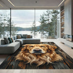 Majestic Golden Retriever Portrait on Wood Rug