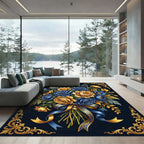 Golden Rose and Navy Floral Bouquet Rug