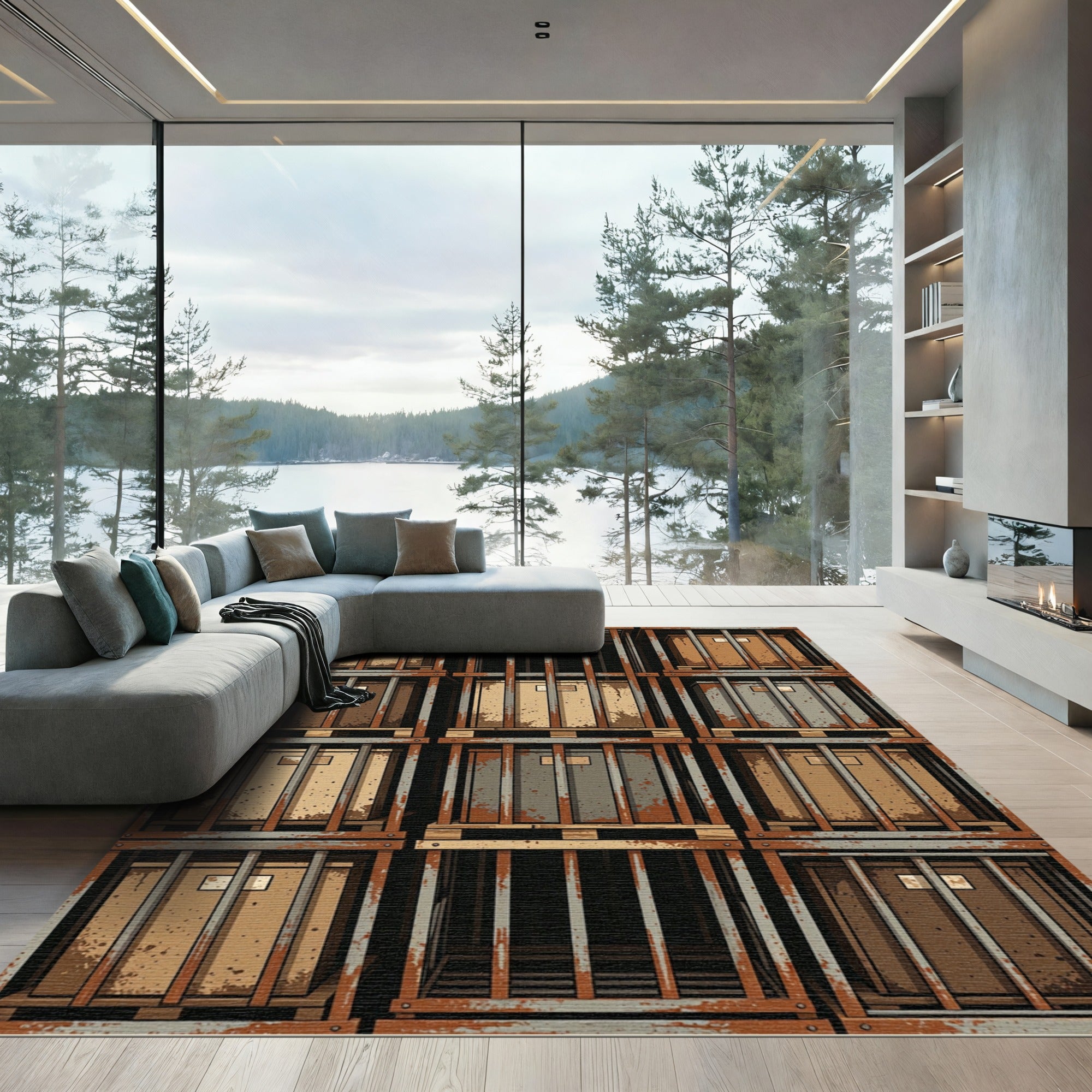 Industrial Stacked Crate Motif Rug