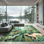 Prehistoric Tropical Dinosaur Jungle Foliage Rug