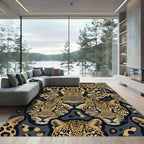 Detailed Golden Leopard Faces Abstract Rug