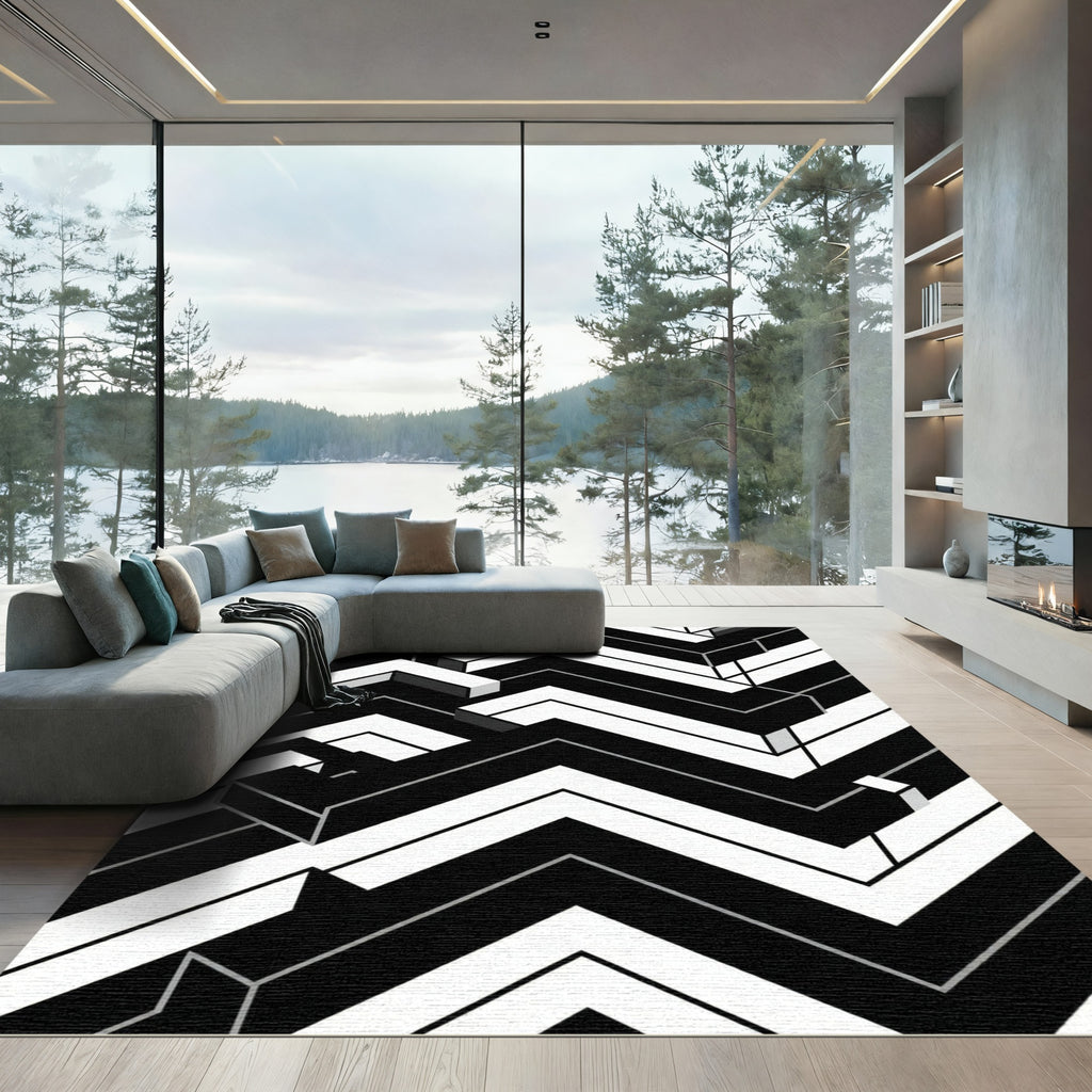 Monochromatic Geometric Illusion Zigzag Rug