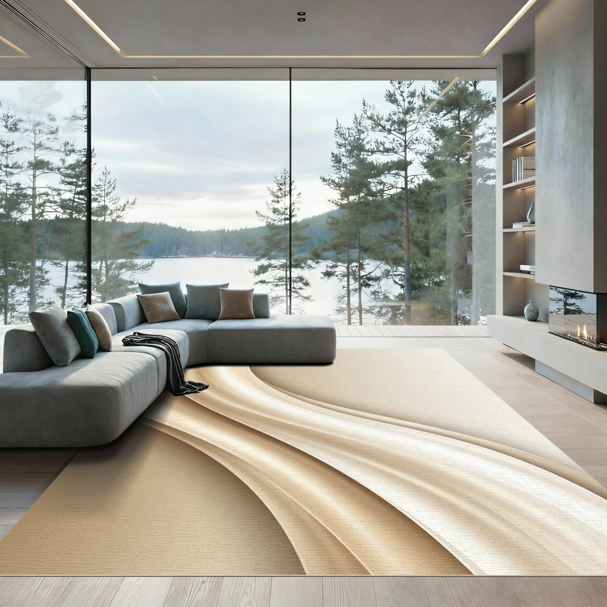 Cream Swirl Flowing Abstract Rug
