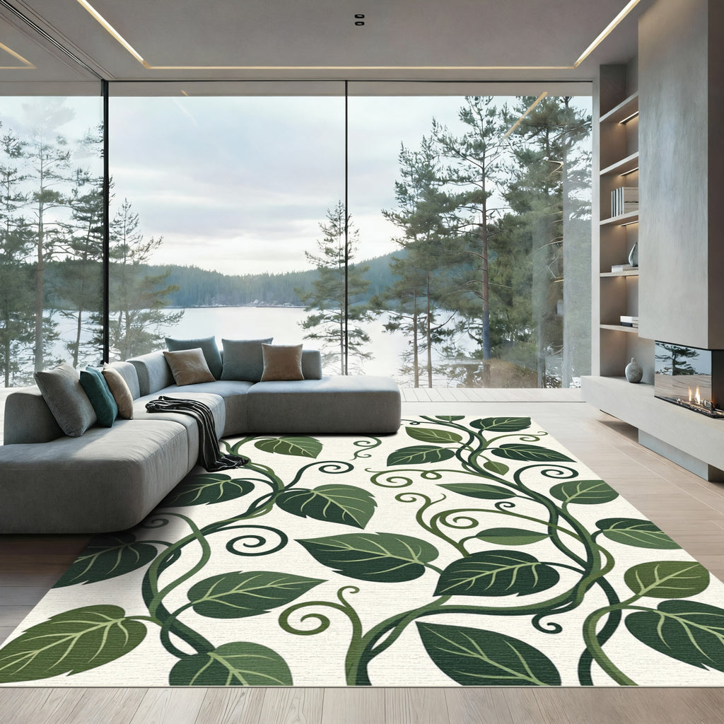 Lush Emerald Vine Leaf Wallpaper Rug