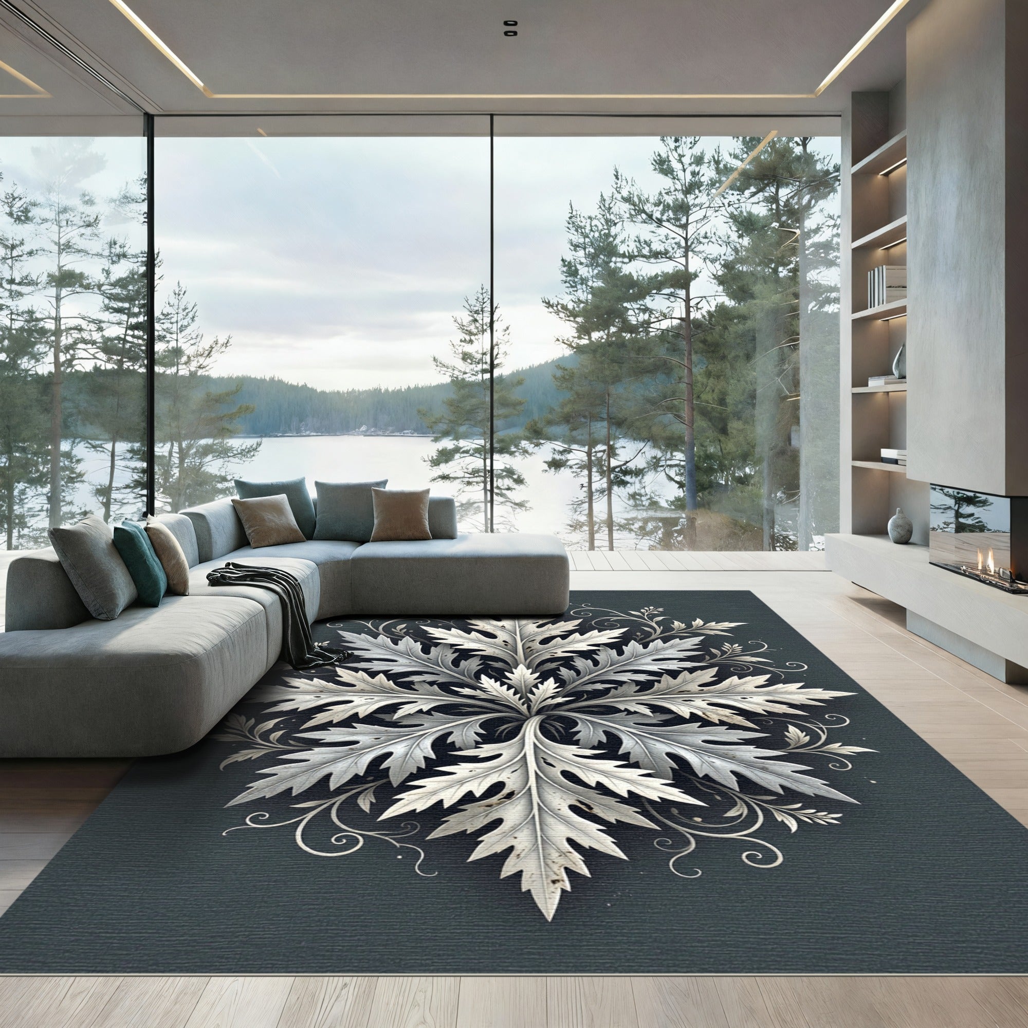 Silver Botanical Filigree Medallion Rug
