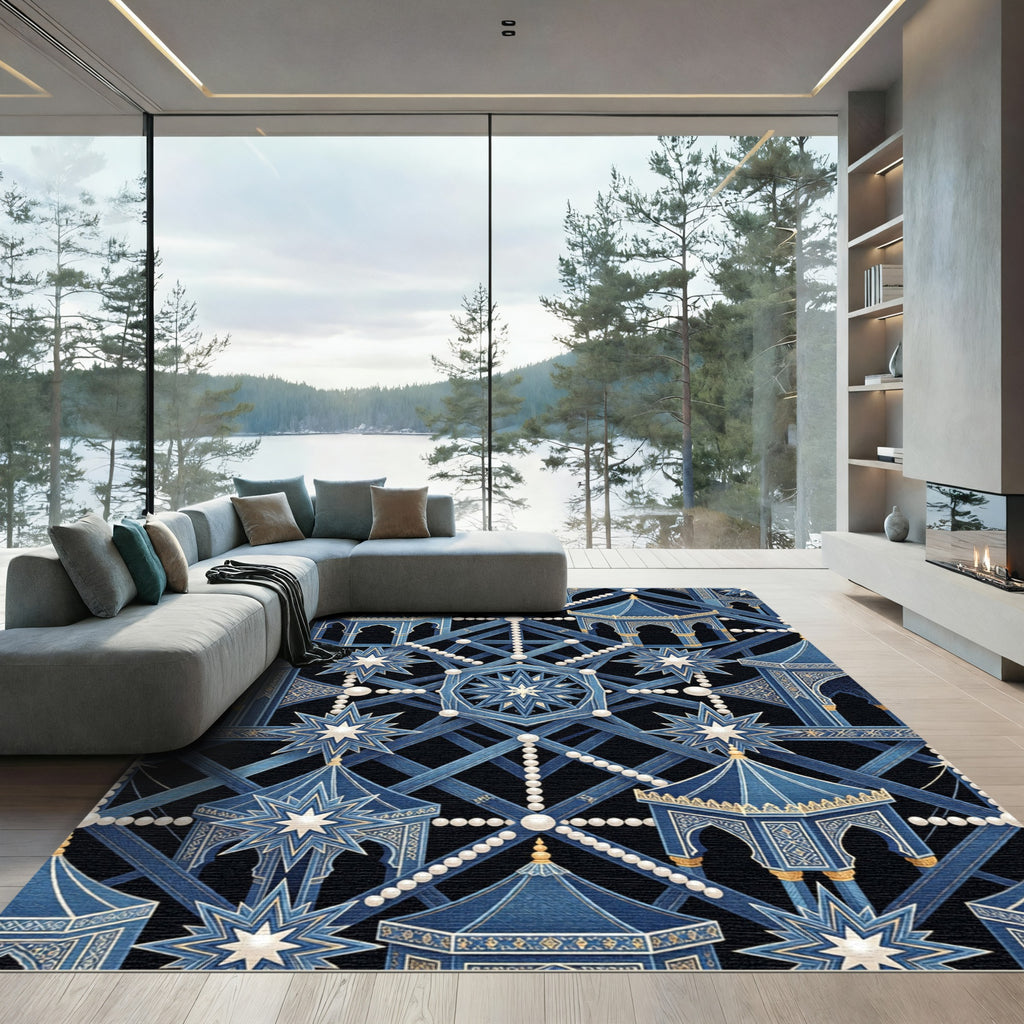 Blue Golden Gazebo Star Medallion Rug
