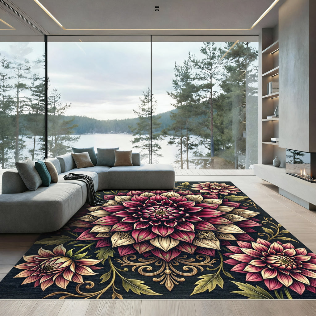 Vintage Crimson Cream Floral Medallion Rug