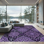Regal Purple Floral Mandala Scroll Rug