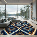 Midnight Ikat Sunburst Geometric Diamond Rug