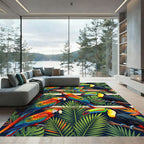 Vibrant Tropical Macaw and Toucan Jungle Rug