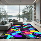 Neon Cyber Glitch Geometric Digital Art Rug