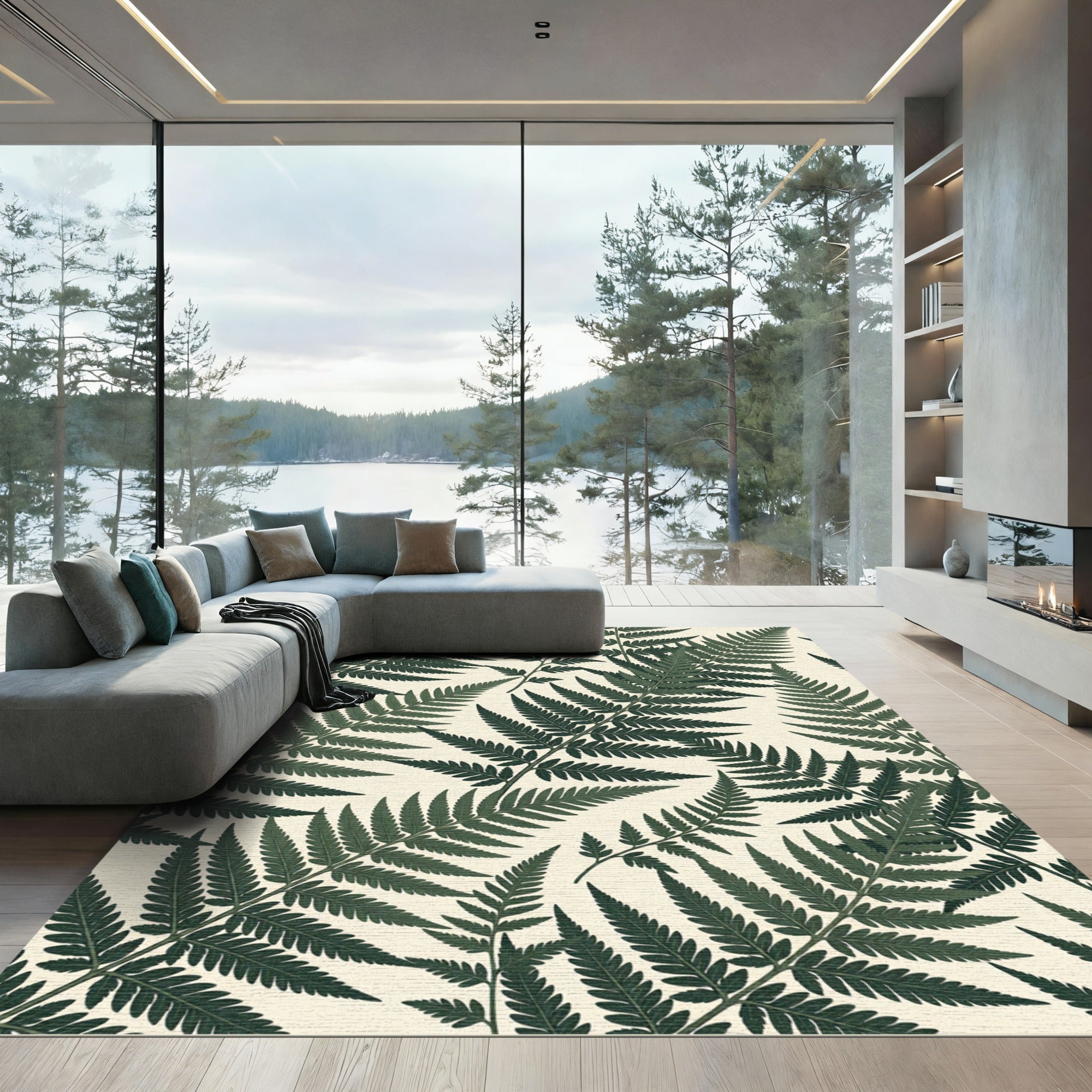 Deep Green Fern Foliage Background Rug