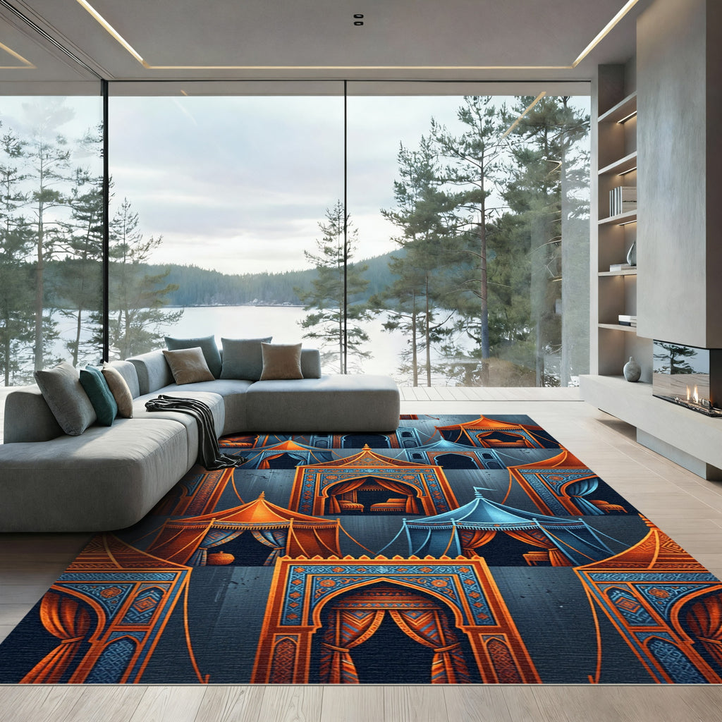Ornate Azure and Amber Royal Pavilion Rug
