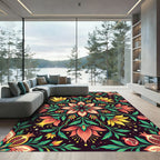 Vibrant Botanical Pomegranate Floral Medallion Rug