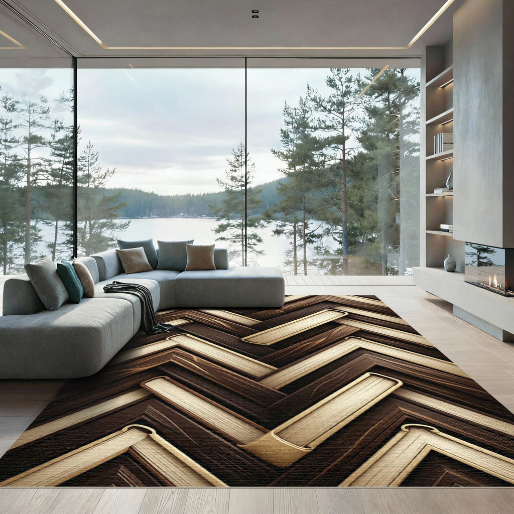 Herringbone Wood Grain Chevron Weaver Rug