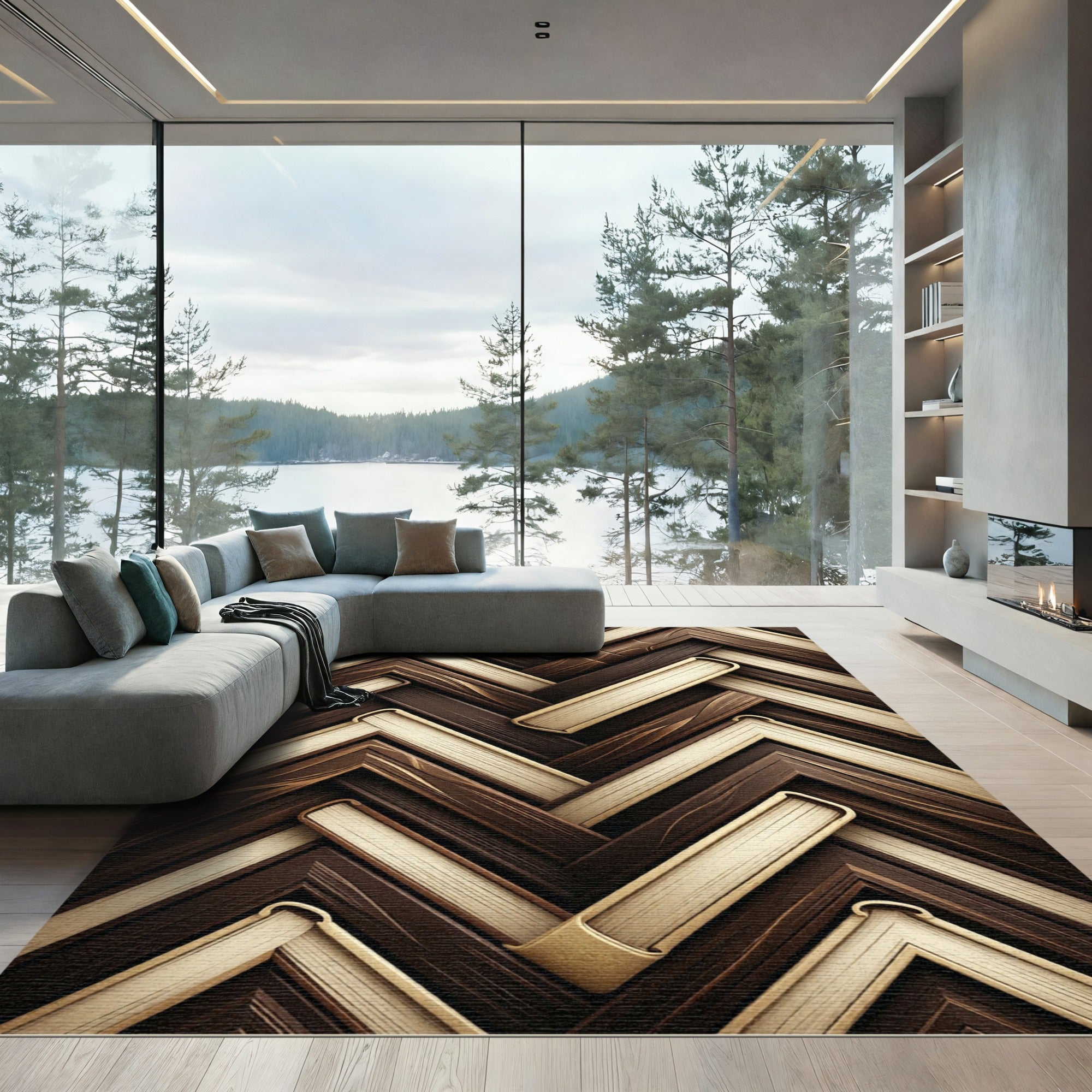 Herringbone Wood Grain Chevron Weaver Rug