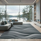 Modern Gray White Flowing Waves Rug