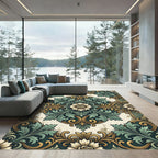 Elegant Sage and Gold Floral Medallion Rug