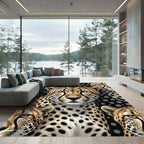 Golden Cheetah Spots Black Circles Rug