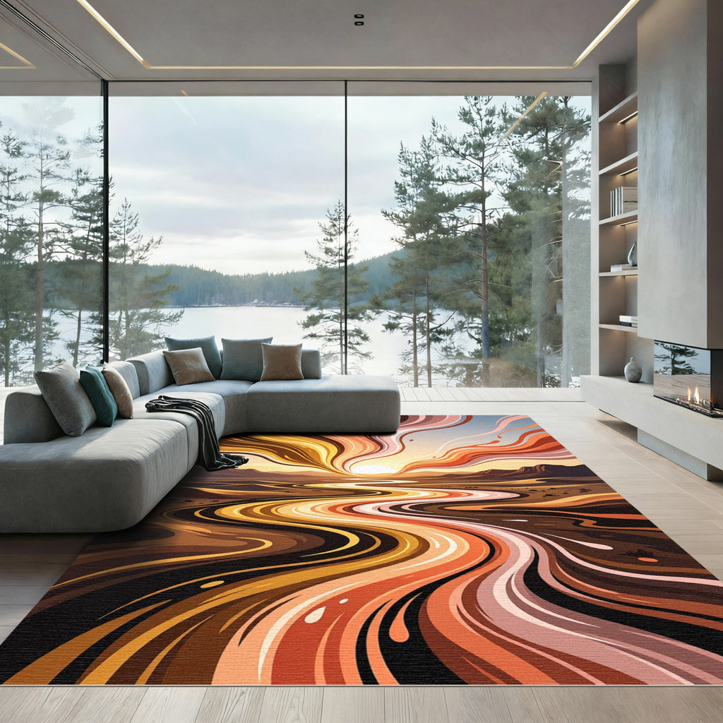 Sunset Swirl Abstract Desert Landscape Rug