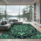 Emerald Green Leafy Mandala Flourish Rug