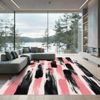 Pink Black Brush Stroke Vertical Rug