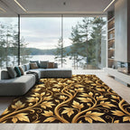 Golden Ornate Foliage Swirls on Bronze Rug