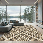Beige Geometric Intersecting Lattice Square Rug