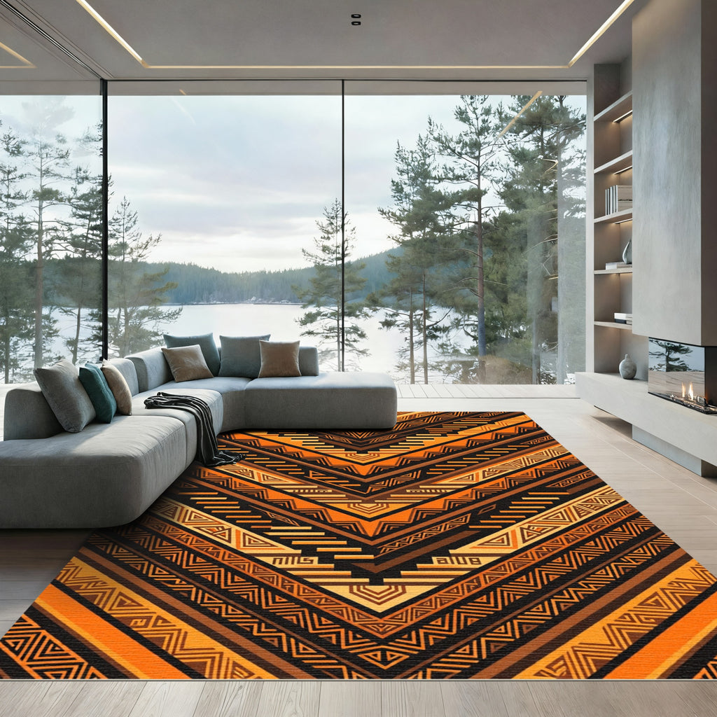 Orange Tribal Chevron Geometric Rug