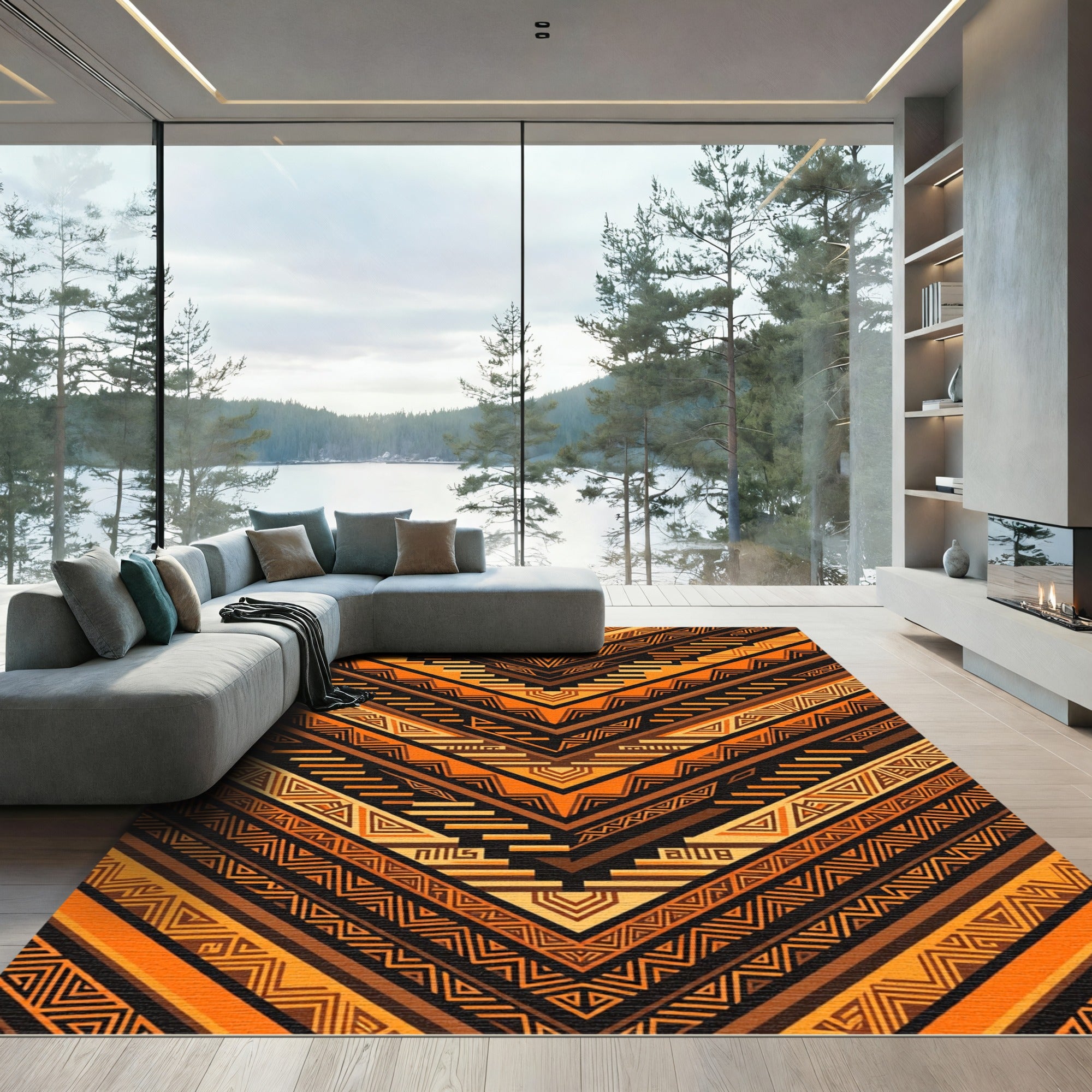 Orange Tribal Chevron Geometric Rug