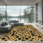 Golden Black Circle Scattered Composition Rug