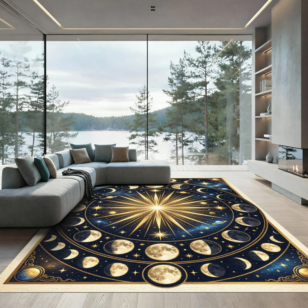 Astrological Rug Celestial Golden Moon Phase Astrology Rug – Greater Rug