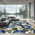 Deep Blue Morning Glory Botanical Vines Rug
