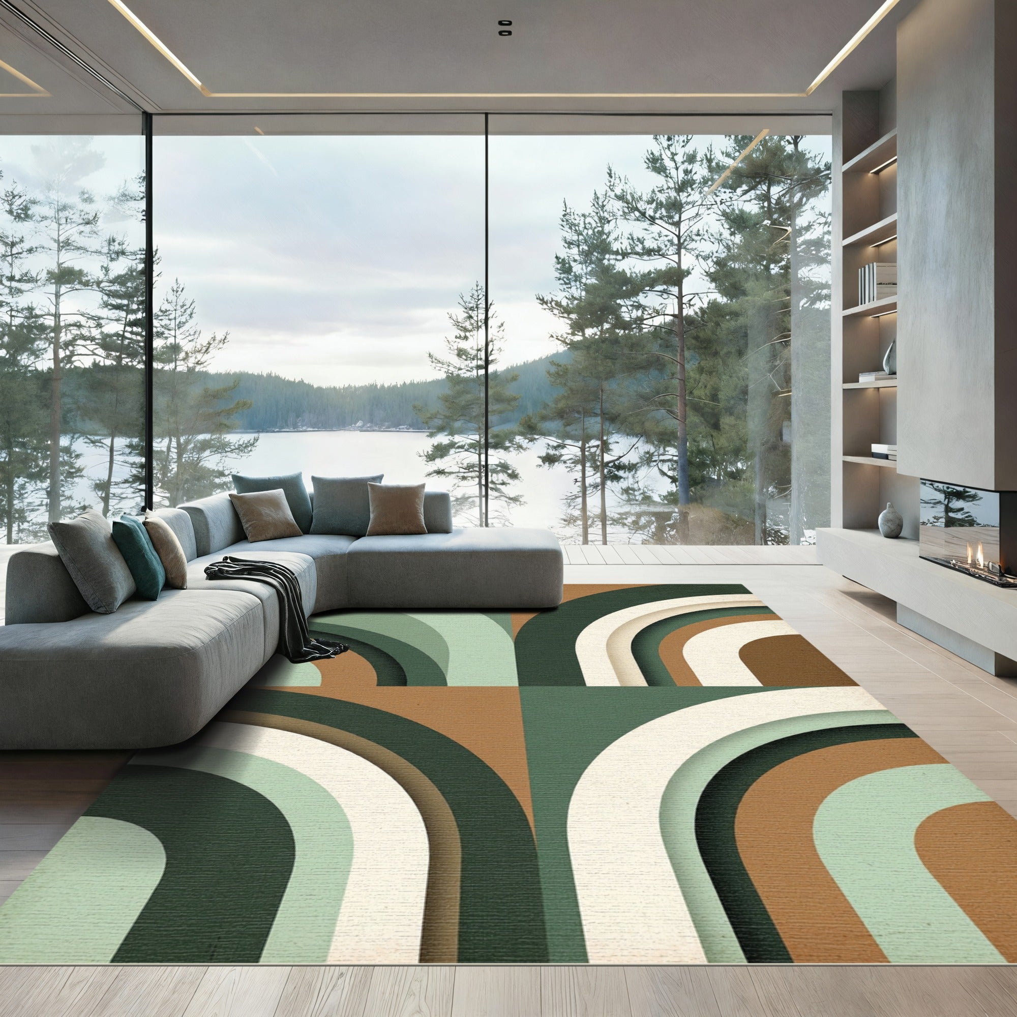Mid-Century Geometric Arch Sage Earthtone Rug