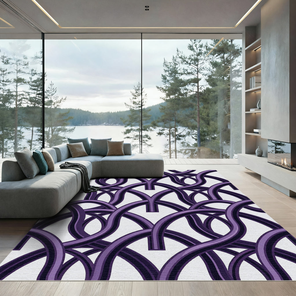 Modern Deep Violet Arched Interlocking Rug