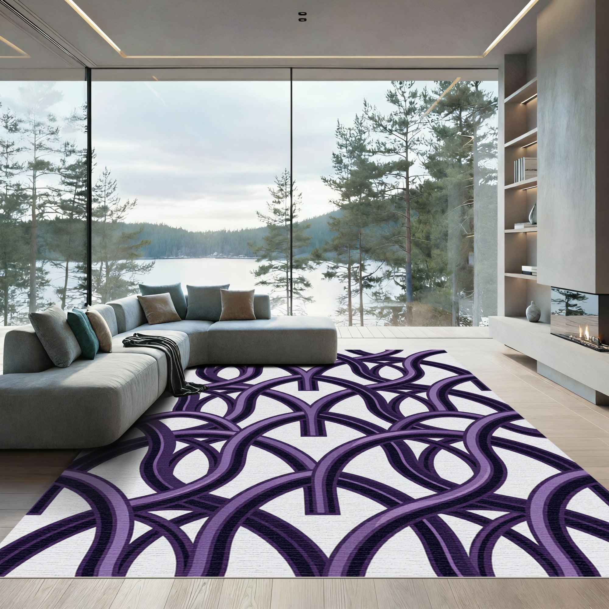 Modern Deep Violet Arched Interlocking Rug