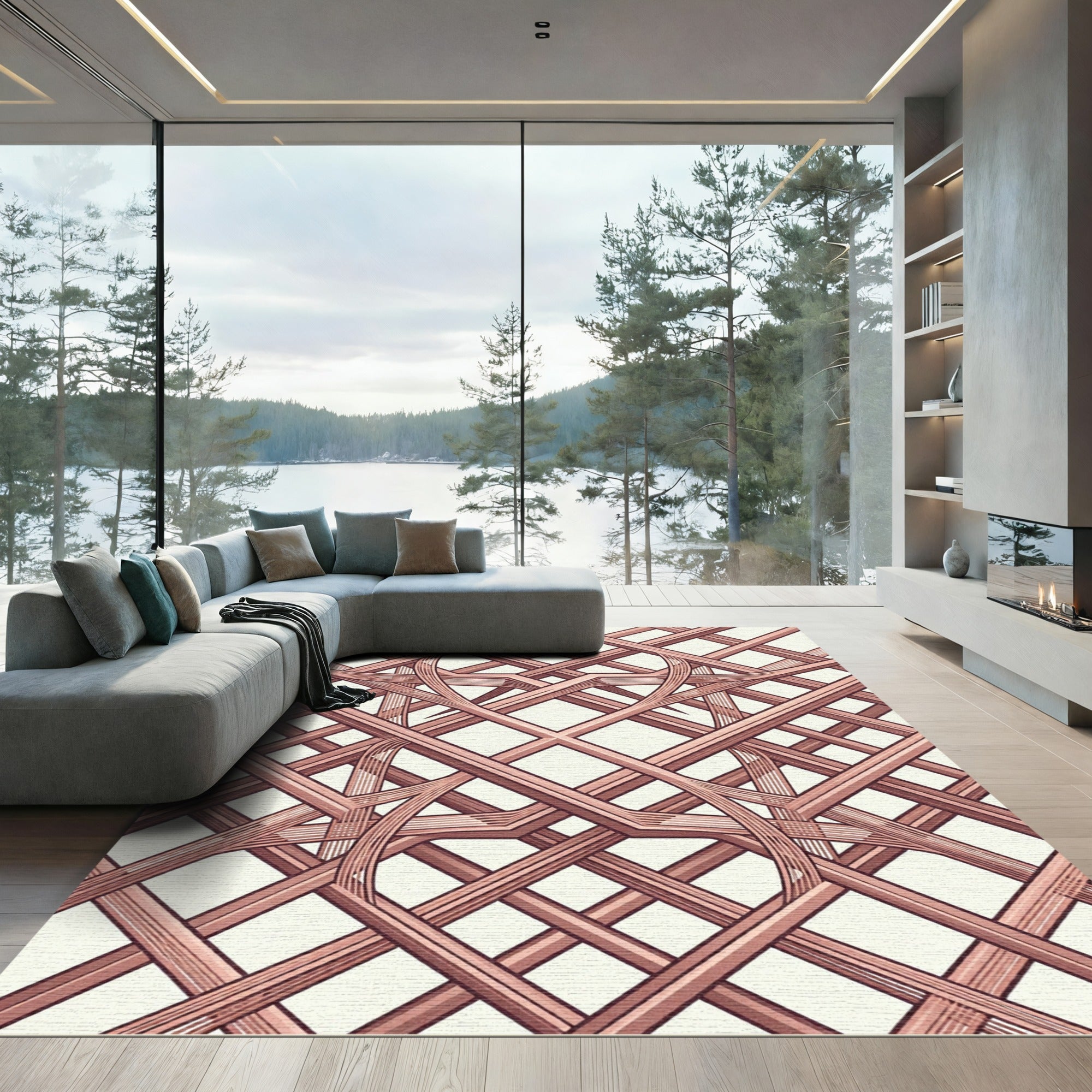 Copper Interwoven Gilded Lattice Abstract Rug