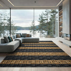 Woven Black and Golden Tan Stripe Rug