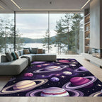 Cosmic Purple Planetary Orbit Galaxy Art Rug