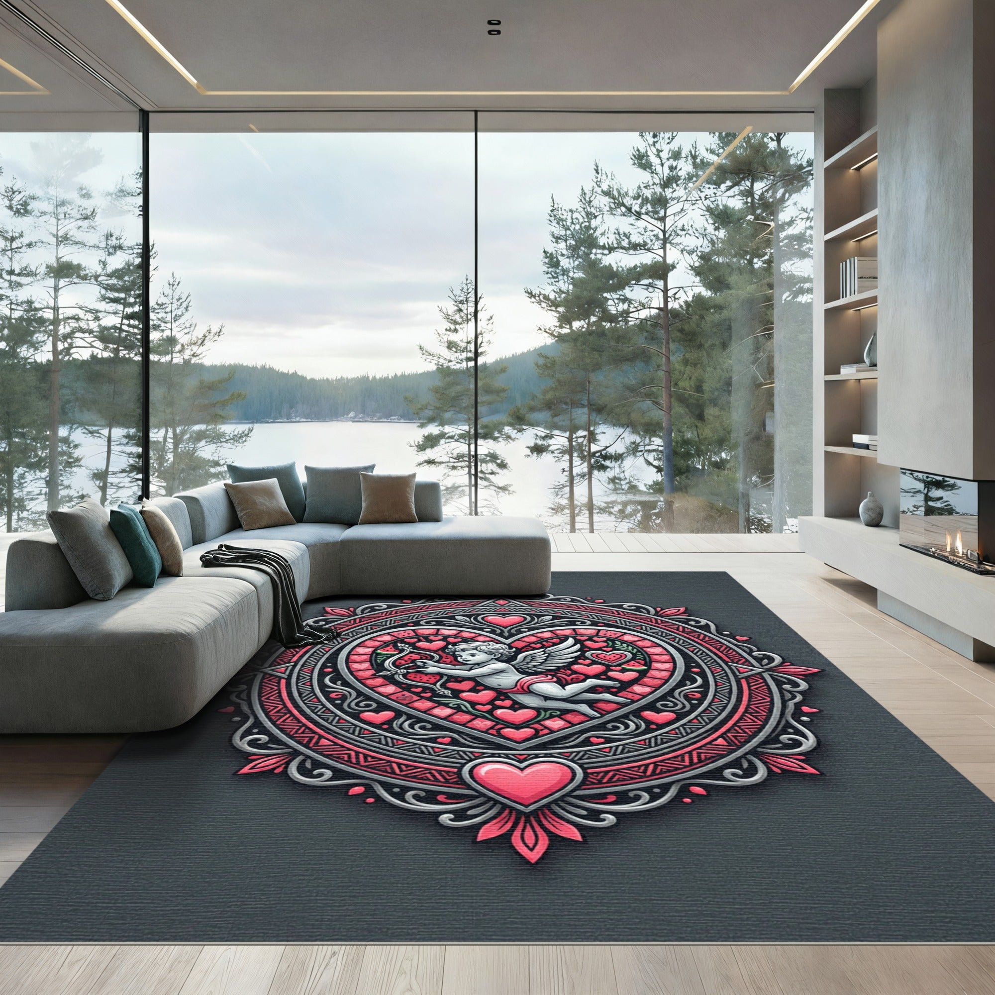 Valentine Cupid Heart Mandala Rug