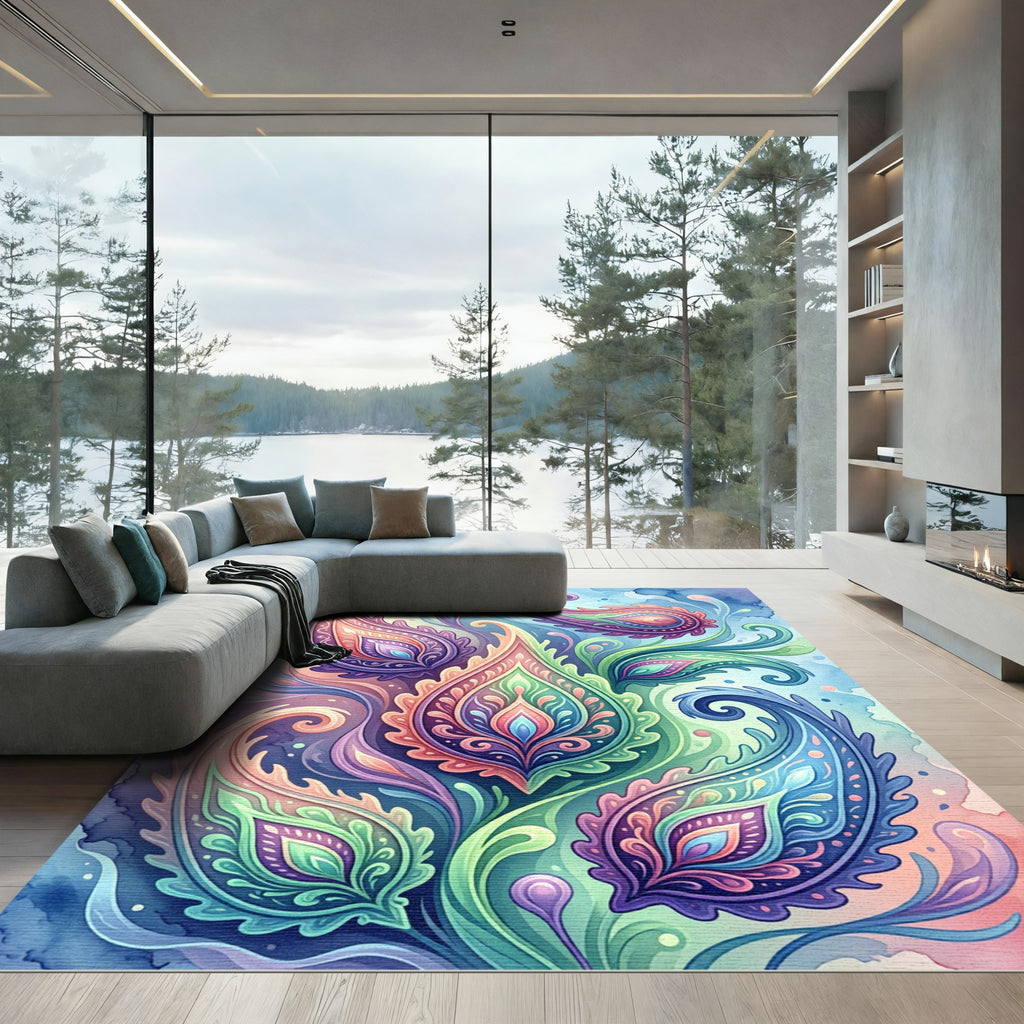 Watercolor Enchanted Paisley Swirl Fusion Rug