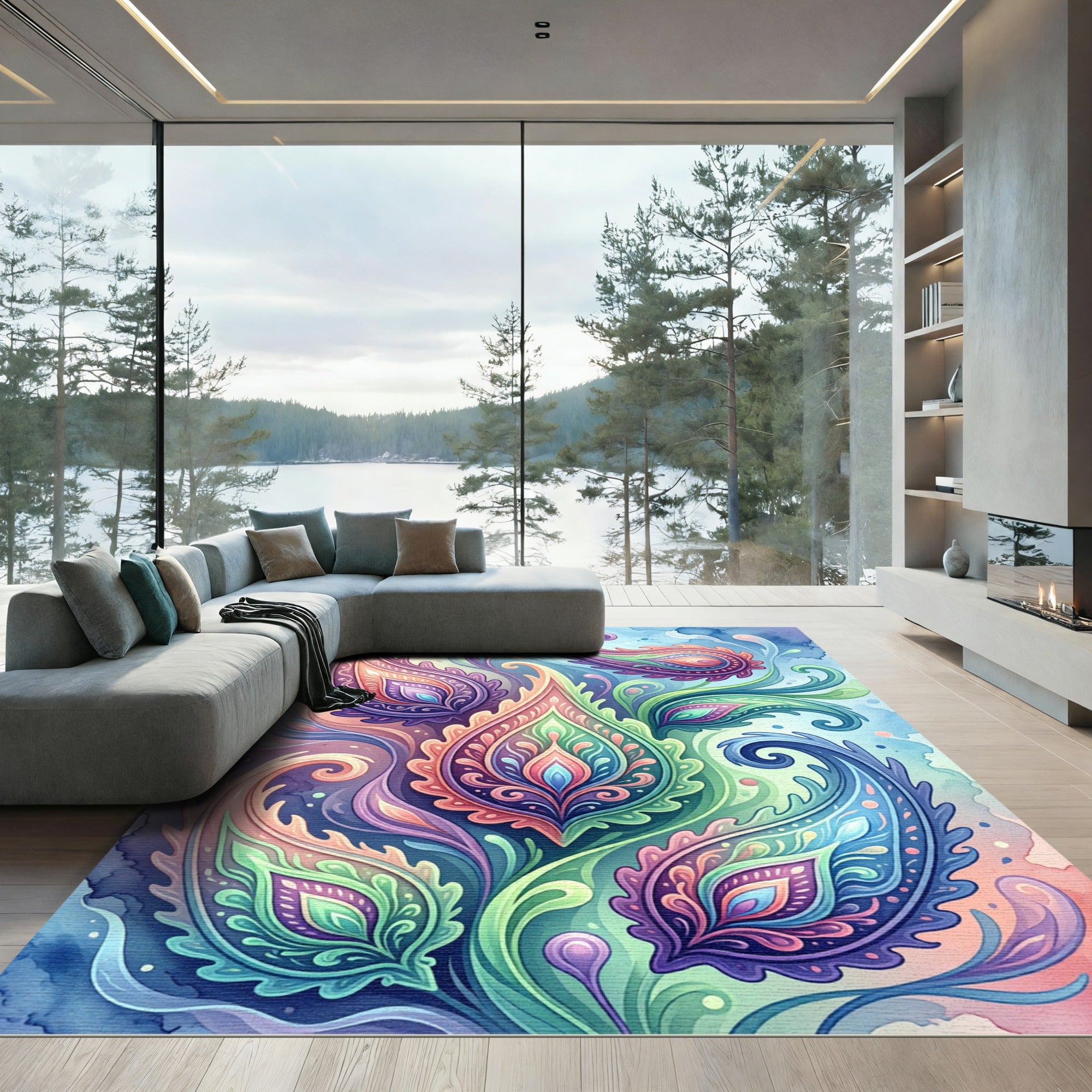 Watercolor Enchanted Paisley Swirl Fusion Rug