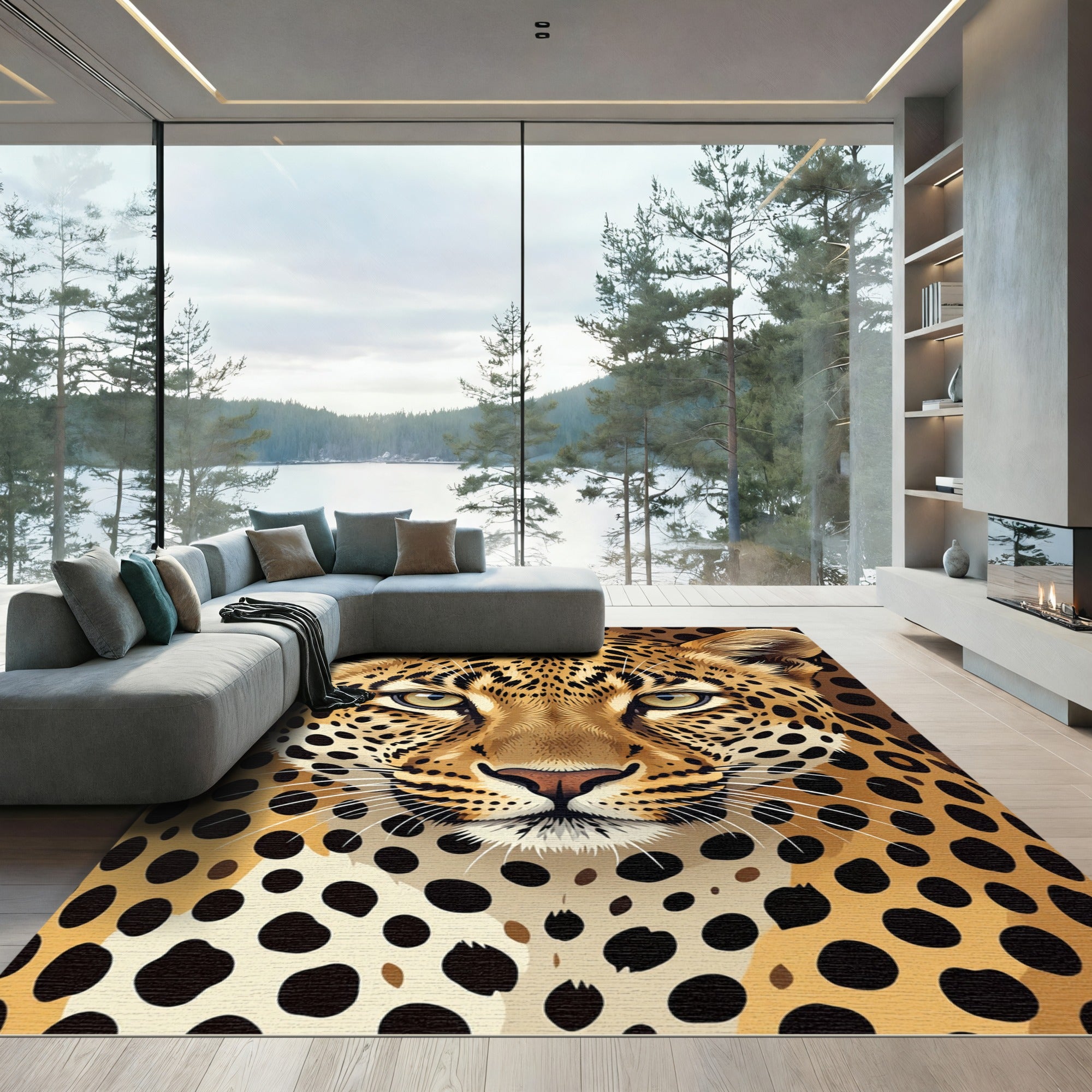Majestic Wild Leopard Face Portrait Rug