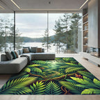 Lush Green Tropical Foliage Jungle View Rug